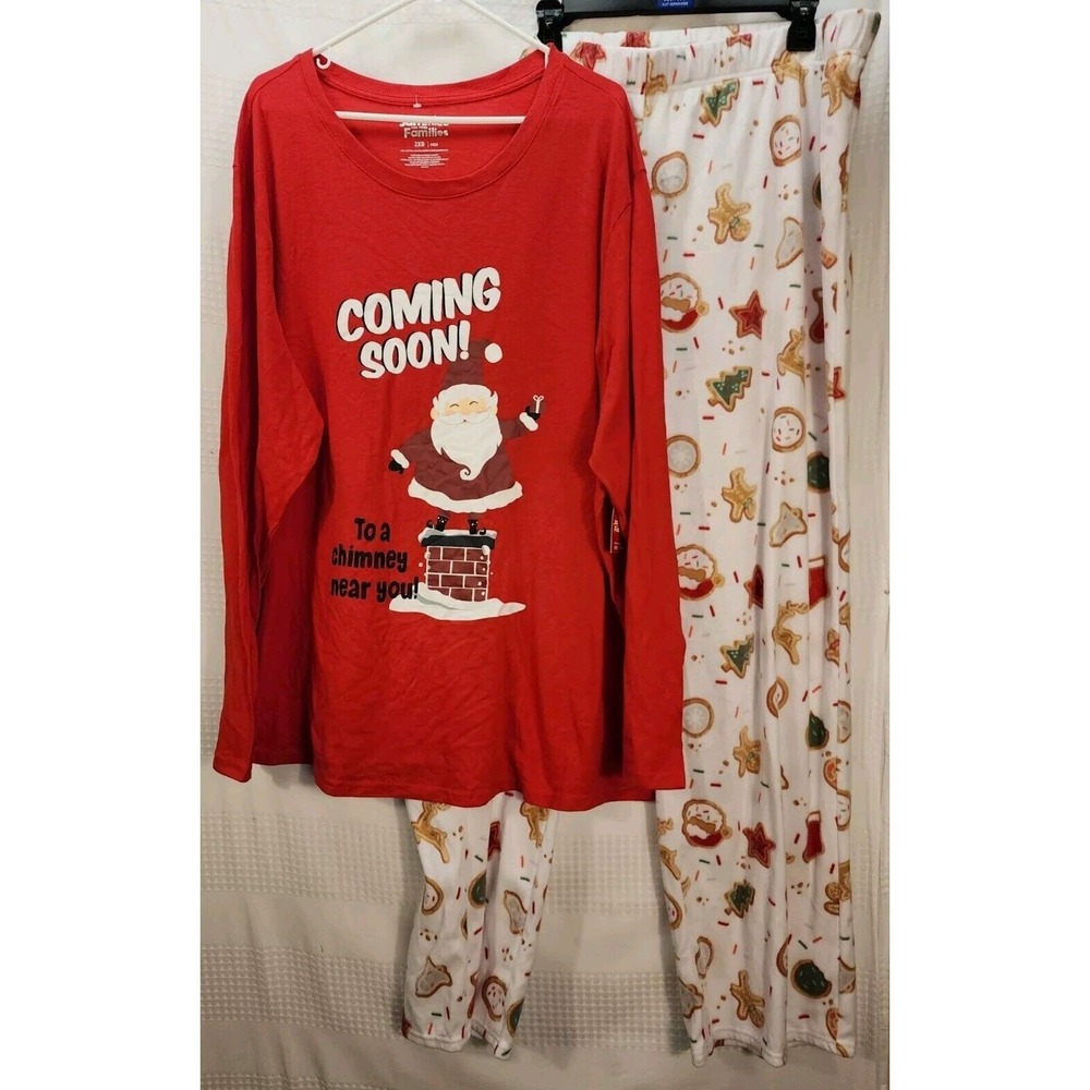 Jammies For Your Families Mens 2XB Gingerbread Santa Pajama Set Red White
